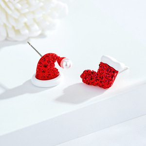 Orecchino di cristallo rosso sveglio all'ingrosso del calzino degli <span class=keywords><strong>orecchini</strong></span> di natale del cappello di Santa orecchino della perla per il Festival di buon natale - Product Image 6