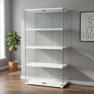 Vitrina Moderna de Vidrio con Puertas de Vidrio Templado, Estante Rectangular Blanco para Decoración del Hogar y Exhibición - Product Image 2