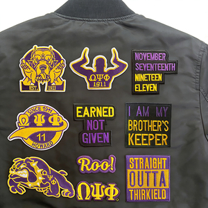Parches Termoadhesivos de la Fraternidad Omega Psi Phi 1911, Parches Bordados con Letras Griegas en Morado y Dorado para Decoración de Chaquetas - Product Image 6