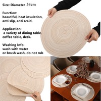 Ensemble de 6 sets de table et sous-verres ronds en tissu tressé solide, écologiques, résistants à la chaleur, lavables, pour table à manger