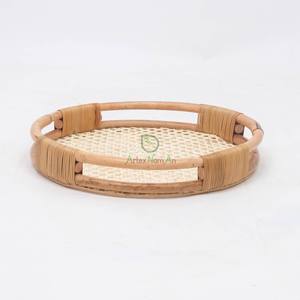 Plateau de service à tissage ouvert en rotin rond naturel fait à la main Plateau de tissage en rotin décoratif - Product Image 5