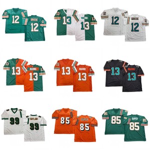 Maglia da rugby da uomo in stile vintage cucita, 12 Bob Griese, 13 Dan Marino, 34 <span class=keywords><strong>Ricky</strong></span> Williams, 39 Larry Csonka, 54 Zach Thomas, taglie S-3XL - Product Image 1