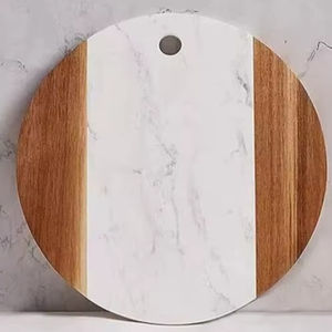 Planche à découper en bois d'acacia personnalisée avec poignée en bois de marbre, artisanat artisanal - Product Image 1