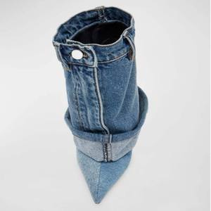 Bottes mi-mollet personnalisées pour femmes, bout pointu, Botas Dama, chaussures féminines, denim, cowgirl, nouvelles bottes en denim pour femmes <span class=keywords><strong>2023</strong></span> - Product Image 6