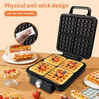 Mini Waflera Eléctrica Cuadrada de 1500W para 4 Waffles, Antiadherente, con Control de Temperatura Ajustable, para Uso Doméstico, Tipo Belga