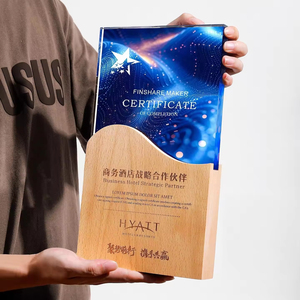 جائزة كريستال خشبية مربعة مخصصة الطباعة بألوان متنوعة، جائزة كريستال أنيقة ورخيصة مع قاعدة خشبية - Product Image 3