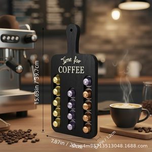Support mural en bois pour dosettes de café 40 cm x 20 cm pour la maison et la cuisine - Product Image 1