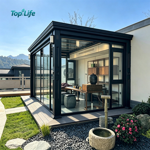 Pergola bioclimatique autoportante en aluminium avec toit à lames motorisées et parois latérales coulissantes en verre pour villa, cour et salon de <span class=keywords><strong>thé</strong></span> - Product Image 1