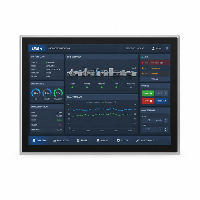 Fanless 21.5" Industrial Touchscreen Panel PC IP65 Front Bezel Embedded Computer for Smart Factory Dashboard HMI Control