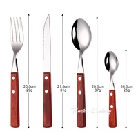 Couverts en bois de hêtre naturel miroir manche en bois argenté ensemble de couverts en acier inoxydable fourchette cuillère et couteau à steak Restaurant