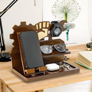 Wooden Desktop <b>Organizer</b> 3 Layers Phone Holder Glasses Watch <b>Key</b> Storage Multipurpose Office <b>Organizer</b> Standing Type Rectangle - Product Image 1