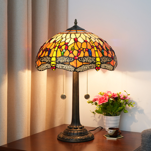 Tischlampe im Vintage-Stil, Buntglas, Orange, Libelle, Nachttischlampe, Schreibtischlampe, Leselampe, 16 Zoll, Dekoration für Schlafzimmer, Wohnzimmer, Zuhause - Product Image 1