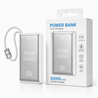 Mini Power Bank 10000mAh PD 20W avec câbles intégrés doubles, chargeur portable avec cordon, écran miroir, pack de charge d'urgence