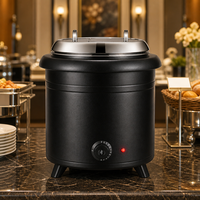 Chauffe-soupe électrique FLEY en acier inoxydable avec couvercle à ouverture pour louche et voyant lumineux rouge pour la restauration, les restaurants, les hôtels et les buffets.