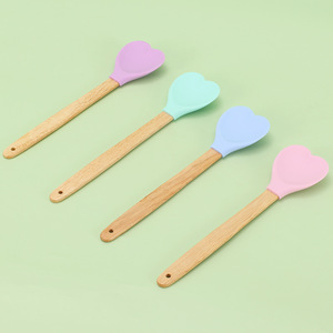 Heart Shaped Silicone Spatula Set Wooden Handle Oven Safe Dishwasher Safe Baking Pastry <b>Tools</b> For <b>Desserts</b> Eggs Chocolate Cake - Product Image 2