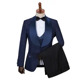 最新のコスチュームオム装飾メンズスーツショールラペル花婿タキシード男性ウェディングウエディングブレザー3ピース (ジャケットパンツベスト)