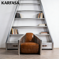 Fauteuil simple vintage en acier inoxydable fait à la main en cuir véritable Classique moderne pour salon/chambre à coucher Utilisation hôtelière