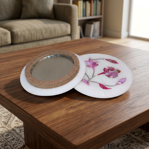 Stonecrafts International Miroir de toilette compact en nacre incrustée, design moderne du milieu du siècle, léger et fait main - Product Image 3