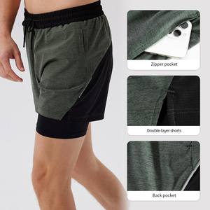 Shorts Deportivos Color Azul Marino al por Mayor, Shorts para Correr con Abertura Lateral y Logotipo Personalizado para Hombre - Product Image 1