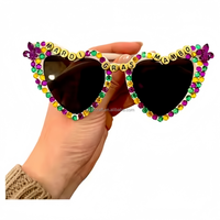 Lunettes de soleil HLC Fat Tuesday ornées de perles, lunettes de soleil Mardi Gras Mambo avec lettres en strass, lunettes de fête et de carnaval amusantes