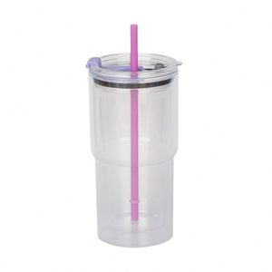 Eco-Friendly BPA Free 20oz <b>Plastic</b> Double Wall Insulated Tumbler with Lid <b>Straw</b> for Cold <b>Drink</b> Iced Tea - Product Image 3
