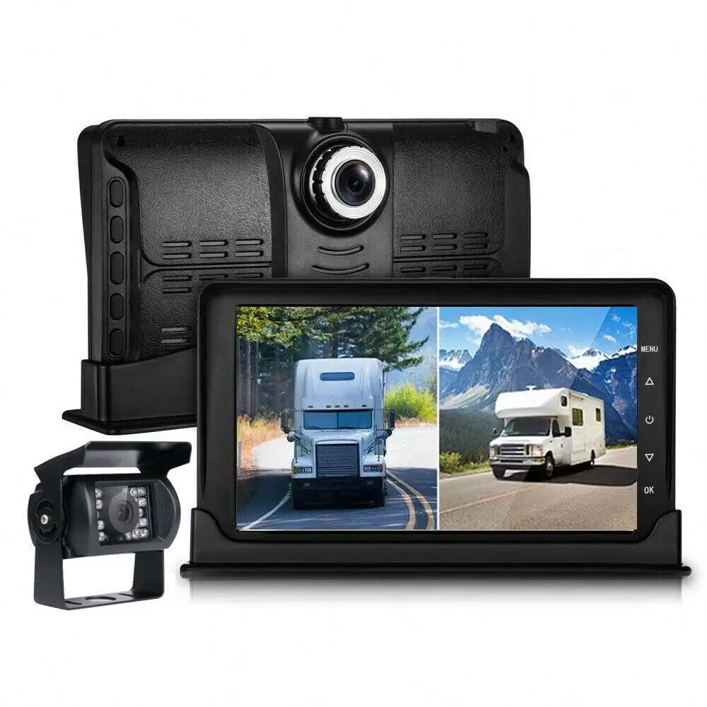 Monitor de 7 "Dual Dash Cam DVR Recorder Sistema de cámara de visión trasera delantera para camión Remolque RV Autobús escolar