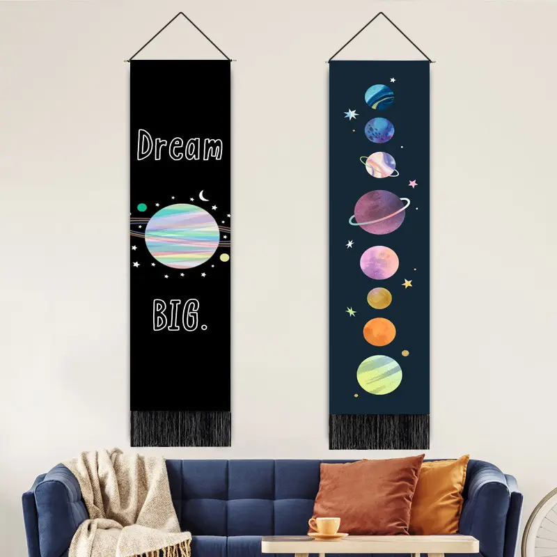 Planet Astronomy Universe Moon Neptune Earth Painting Wall Decoration Vertical Long Tapestry with Tassel