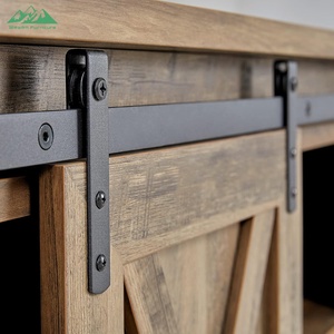 Meuble <span class=keywords><strong>TV</strong></span> moderne Wayon avec portes coulissantes, plateau en bois et étagères ouvertes en métal, armoire de rangement multimédia blanche - Product Image 2