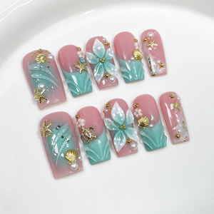 <span class=keywords><strong>Faux</strong></span> ongles carrés faits à la main en acrylique, <span class=keywords><strong>rouge</strong></span> <span class=keywords><strong>bordeaux</strong></span> rétro, fleurs 3D sculptées, décoration vintage avec médailles métalliques et perles dorées - Product Image 5