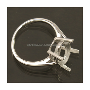 Bague semi-montée moderne, toutes tailles, en argent sterling 925 massif, pierre centrale ovale de 10x14 mm, sertissage à griffes, pour mariage et fête - Product Image 1