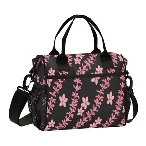Hawaii Pink Flower Print Takeaway Custom Lunch Tote Picnic Food Thermal Cooler Bag Reusable Lunch Bag with Shoulder Straps - Product Image 1