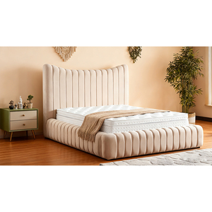 <span class=keywords><strong>Lit</strong></span> capitonné moderne de luxe en chêne, tissu <span class=keywords><strong>velours</strong></span> <span class=keywords><strong>beige</strong></span>, avec sommier souple, idéal pour chambre, hôtel, maison - Grande Vente - Product Image 2