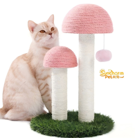 Griffoir interactif de luxe pour chat en forme de champignon avec corde en sisal naturel et jouet suspendu en bois pour chats d'intérieur