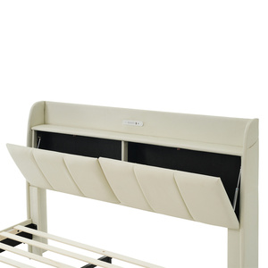 Lit plateforme moderne personnalisé en PU, taille Queen, avec cadre flottant, tête de lit avec rangement et veilleuse à capteur tactile - Product Image 3