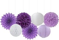Décorations de fête violet-blanc lavande – Guirlandes, lanternes en papier, éventails, pompons pour anniversaire de femme ou de fille, mariage, fiançailles, enterrement de vie de jeune fille