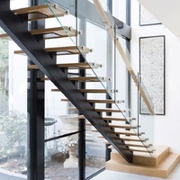 Escalier en acier moderne personnalisé Prima, escalier flottant droit, escalier droit en bois