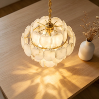 Lustre LED rond en cuivre doré et albâtre, suspension suspendue E14 CRI 90, éclairage à 360 degrés pour villa