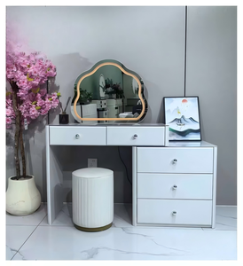 Modern Makeup <b>Vanity</b> <b>Table</b> With Lighted <b>Mirror</b> Storage Desk For Bedroom Furniture - Product Image 1
