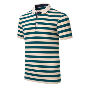 Hot Sale Breathable Polyester Men's Polo Short Sleeve Stripe Custom Logo Heat-Transfer Printing Plus Size