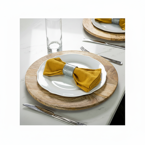 Estilo cargador de madera Plato Boda Hotel Vintage Plato Cena forma redonda con servilletero de metal con cuchillo tenedor cuchara - Product Image 1