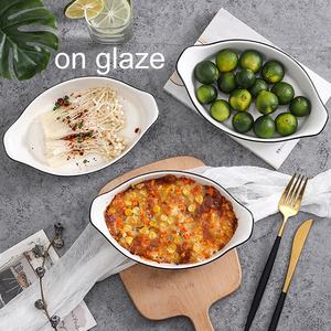 Plato para <span class=keywords><strong>horno</strong></span> microondas, bandeja de cerámica para hornear con esmalte - Product Image 5