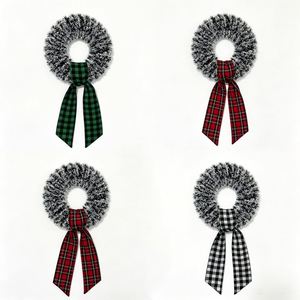 Plaid Bow Red Green Buffalo Check Long Ribbon Door Hanging Holiday Home Decor <b>Christmas</b> <b>Wreath</b> Decoration - Product Image 2
