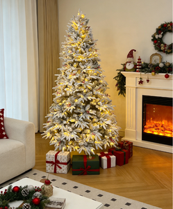 Sapin de Noël artificiel pré-éclairé effet neige, avec baies rouges et lumières chaudes pour la décoration de la maison en fêtes - Product Image 4