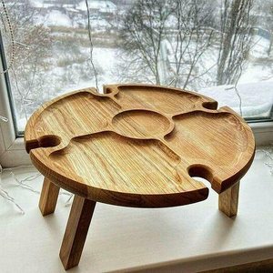 <span class=keywords><strong>Table</strong></span> de pique-nique en bois plateau à vin pliable Portable assiette à fruits fête Camping plage dîner assiettes en bois <span class=keywords><strong>pour</strong></span> la nourriture - Product Image 4