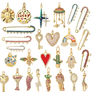 Petit MOQ – Pendentif en laiton plaqué or 18 carats avec zircon cubique, motif cœur ou animal, idéal pour épingles de sûreté et accessoires de sac DIY - Product Image 3