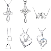 Vente en gros de bijoux fins en argent sterling 925 personnalisé cheval éléphant animal noeud croix cz collier coeur