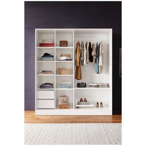 Armario Moderno Independiente con Puerta Corredera Blanca, 11 Estantes y 2 Cajones, Diseño Convertible para Habitaciones Pequeñas y Espacios Estrechos - Product Image 2