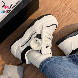 Zapatillas Deportivas de Mujer Estilo Coreano Retro Americano, Antideslizantes, con Suela Gruesa, Parte Superior de Cuero Sintético, Cierre de Cordones Delanteros - Product Image 3