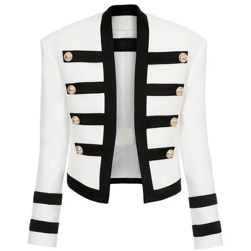 Blazers Ladies Woman Newest 2022 Designer Runway Jacket Women's Extra Shoulder Color Block Collarless Lion Buttons Band Jacket