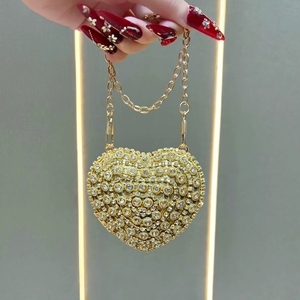 Mini sac à main de soirée en cristal pour femme, en forme de cœur, or, argent, diamant, pompon, sac à main de mariée, petit sac à main en cristal, sac messager - Product Image 2